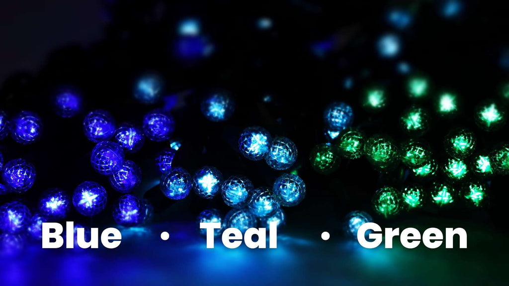 Comparing the Blue, Green, and Teal in G12 Light Strings