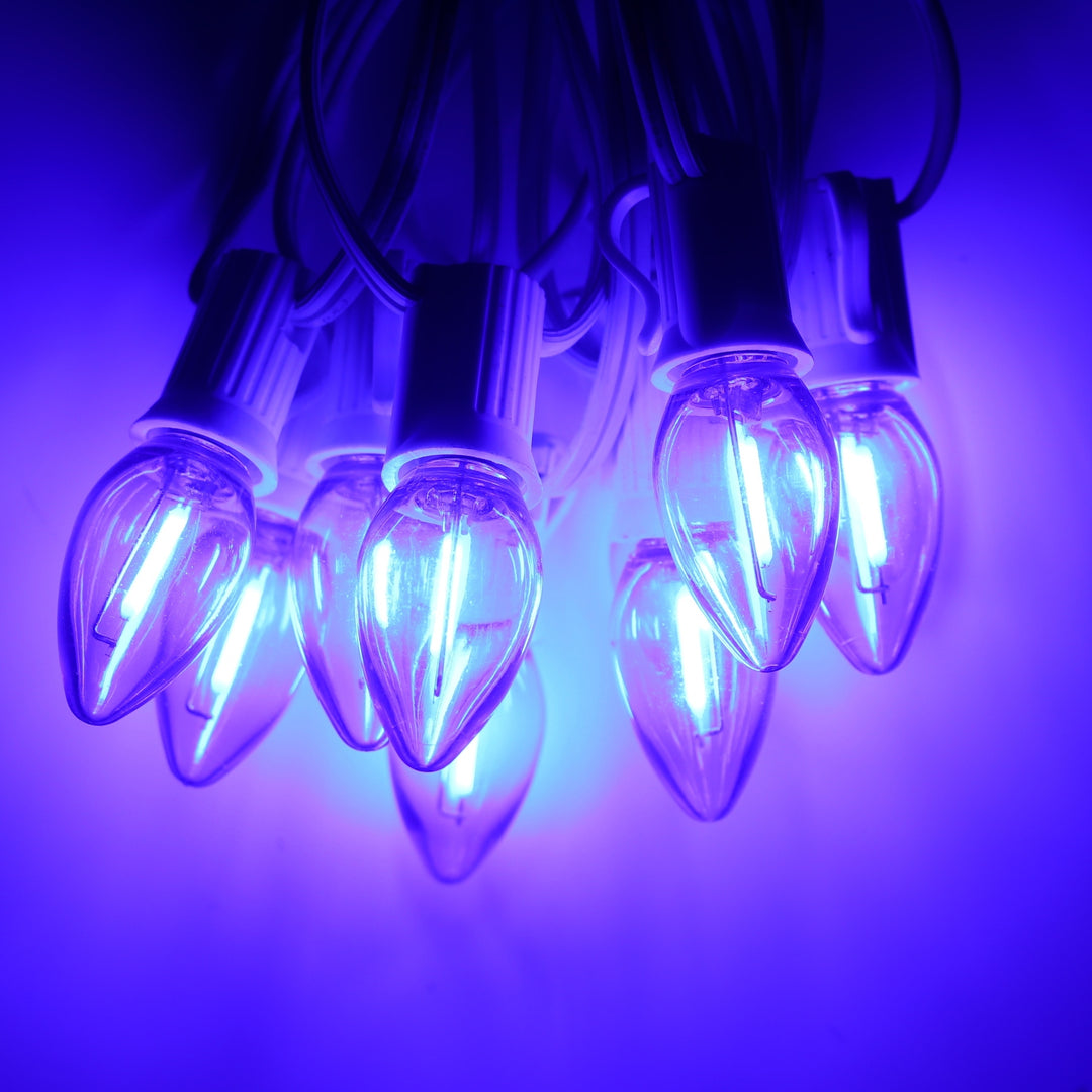 C7 Blue Smooth Filament LED Bulbs E12 Bases (25 Pack)
