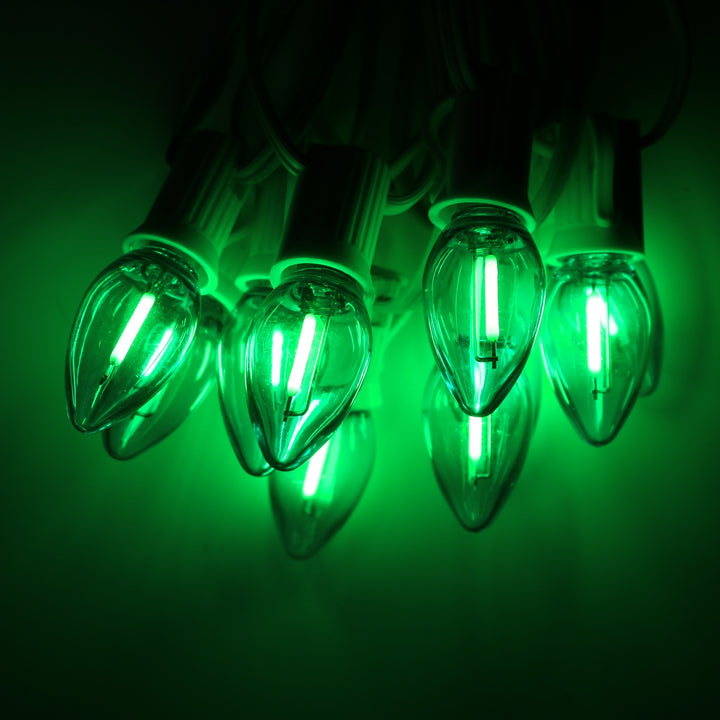 C7 Green Smooth Filament LED Bulbs E12 Bases (25 Pack)