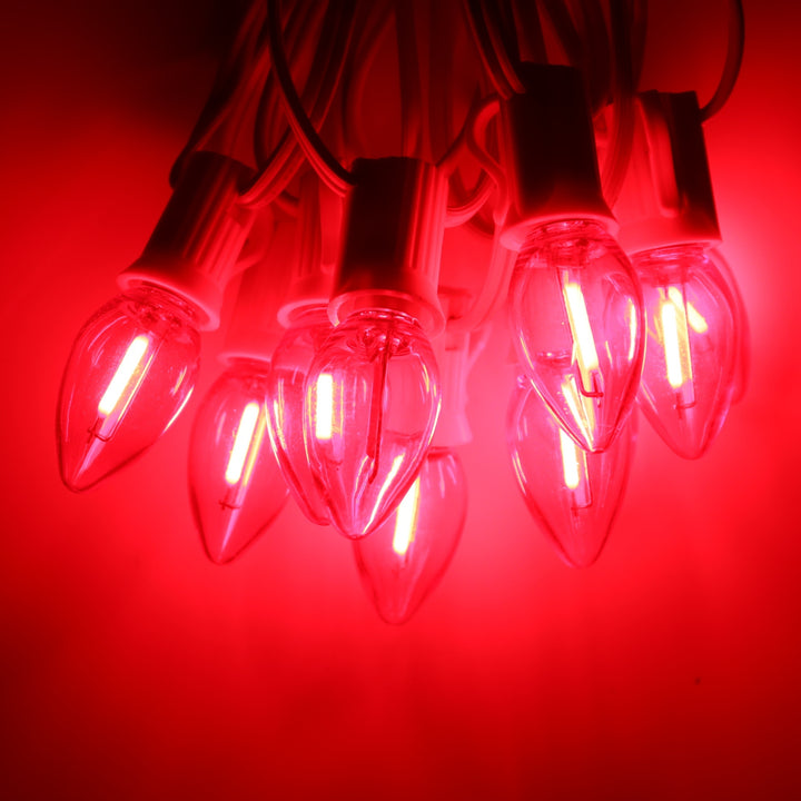 C7 Red Smooth Filament LED Bulbs E12 Bases (25 Pack)