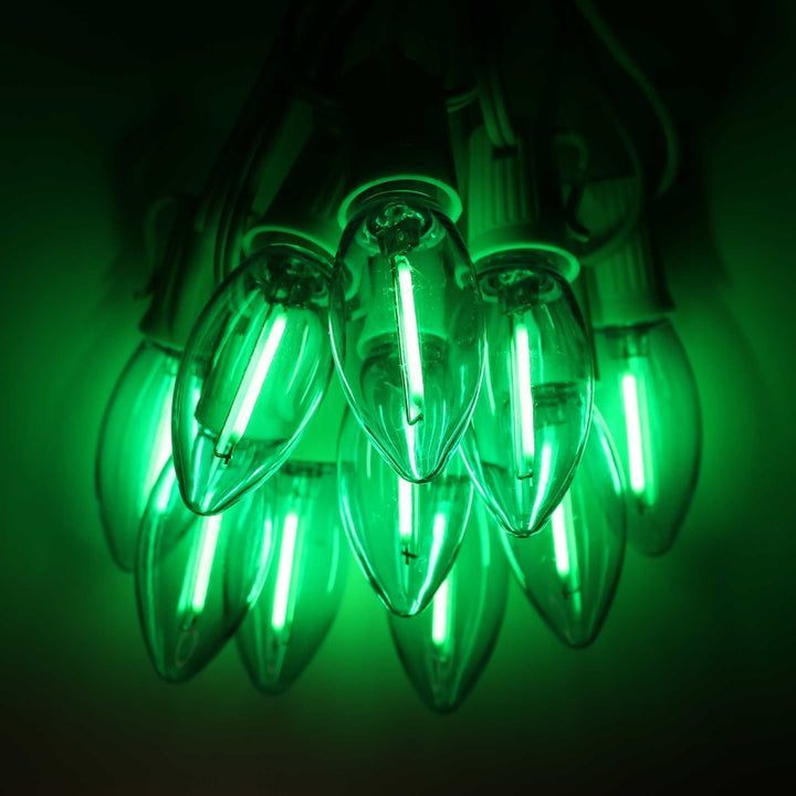 C9 Green Smooth Filament LED Bulbs E17 Bases (25 Pack)