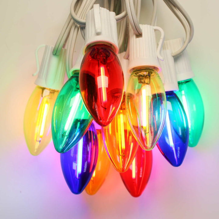 C9 Multicolor Smooth Filament LED Bulbs E17 Bases (25 Pack)