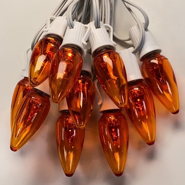 C9 Orange Smooth Twinkle LED Bulbs E17 Bases (25 Pack)