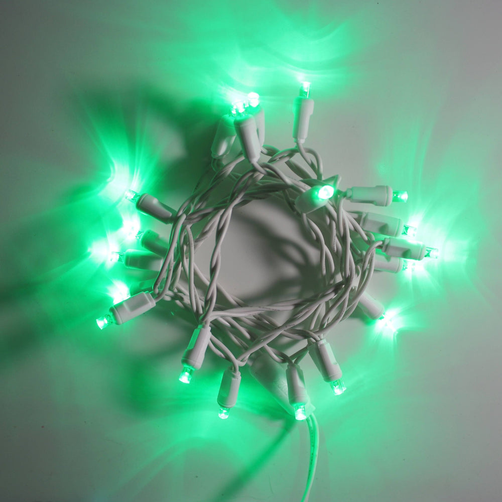 20-light Green LED Craft Lights, White Wire