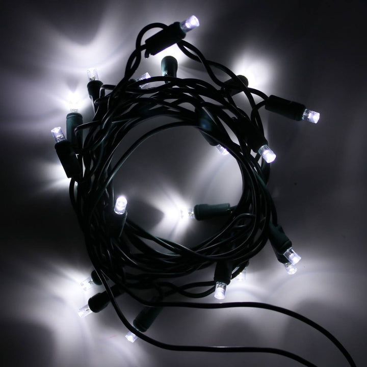 20-light Pure White LED Craft Lights, Green Wire
