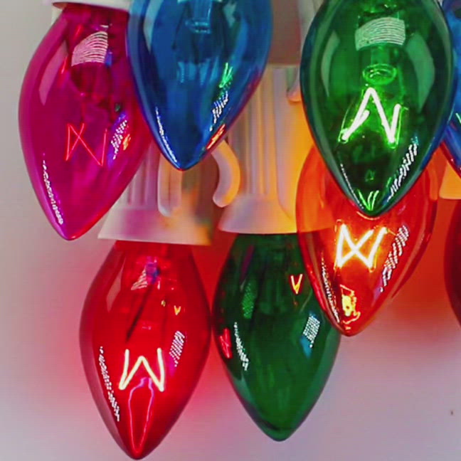 C7 Multicolor Twinkle Glass Bulbs E12 Bases (25 Pack)