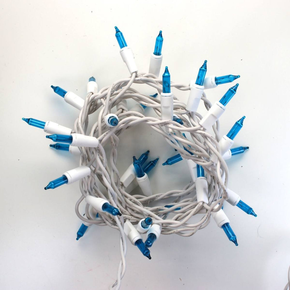 20-bulb Teal Craft Lights, White Wire