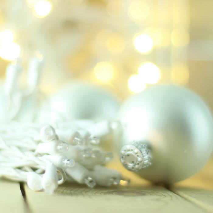 50-light 5mm Warm White LED Christmas Lights, 6" Spacing White Wire