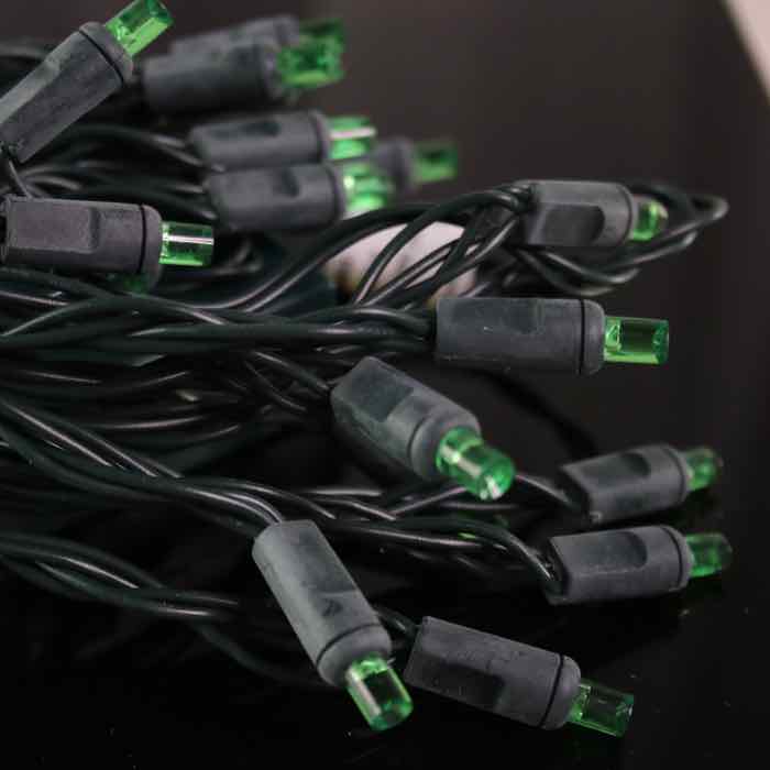 20-light 5mm Green LED Battery Lights, White Wire