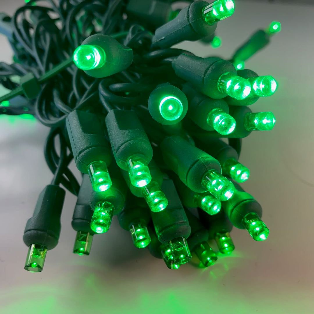 50-light 5mm Green LED Christmas Lights, 6" Spacing