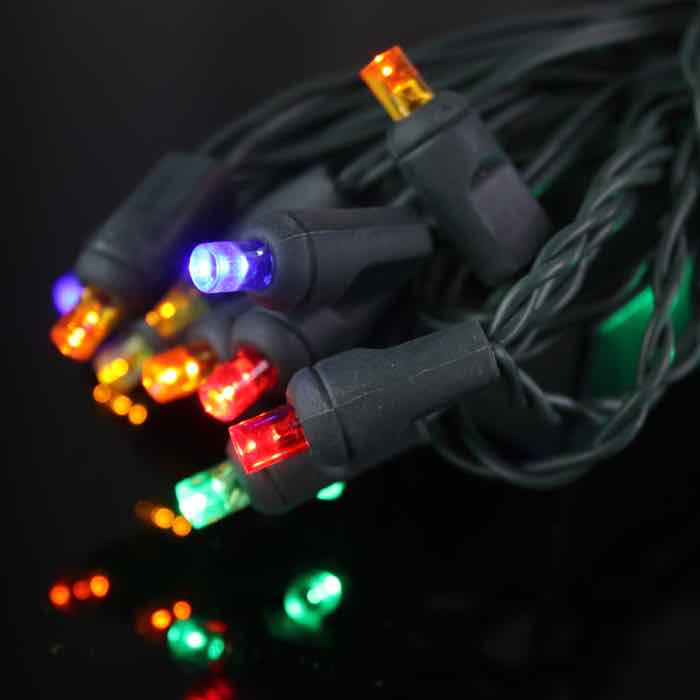 20-light 5mm Multicolor LED Battery Lights, Green Wire