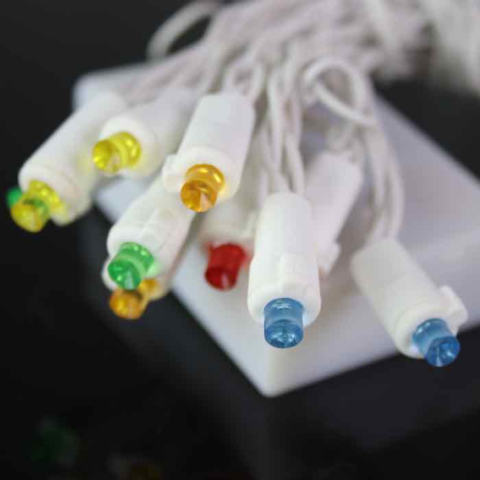 20-light 5mm Multicolor LED Battery Lights, White Wire