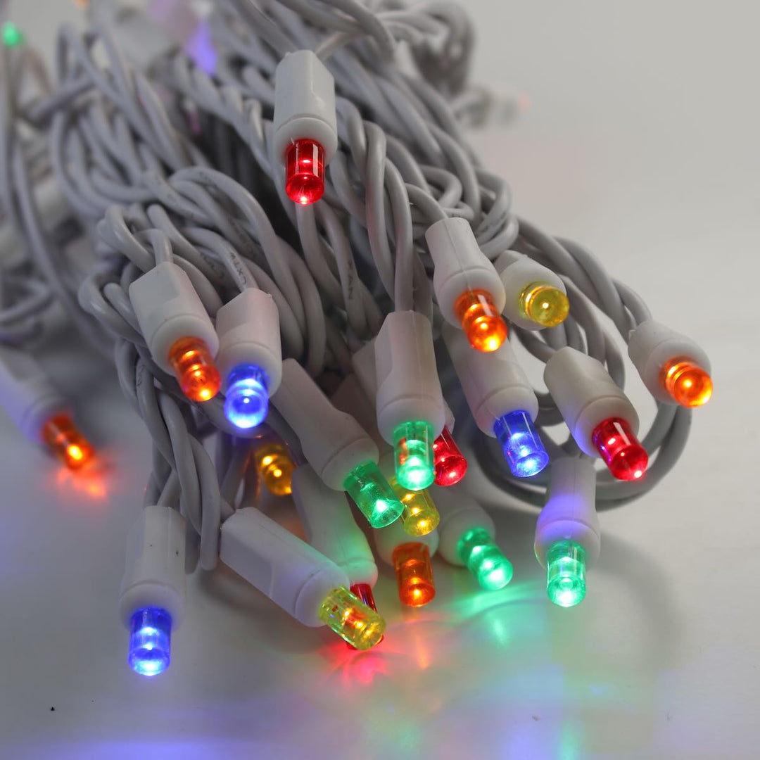 50-light 5mm Multicolor LED Christmas Lights, 4" Spacing White Wire