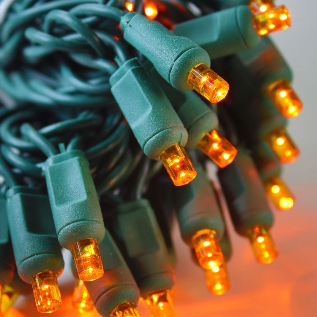 50-light 5mm Orange LED Christmas Lights, 4" Spacing Green Wire