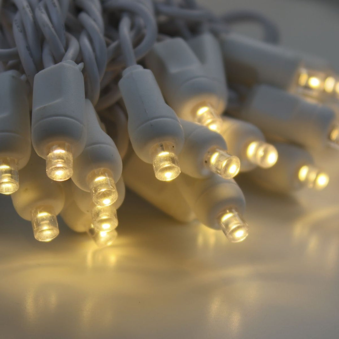 50-light 5mm Warm White LED Christmas Lights, 6" Spacing White Wire