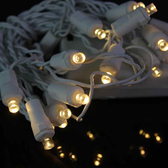 WeatherPRO TM 5mm Commercial LED String Lights, Warm White, White Wire WeatherPRO TM 5mm Commercial LED String Lights, Warm White, White Wire
