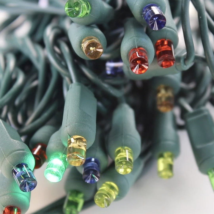 50-light 5mm Multicolor Strobe LED Christmas Lights, 4" Spacing Green Wire