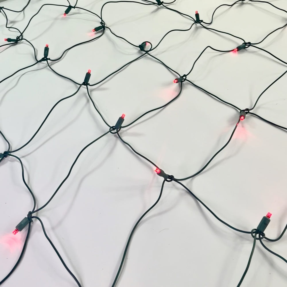 100-light Red 5mm LED Net Lights, Green Wire