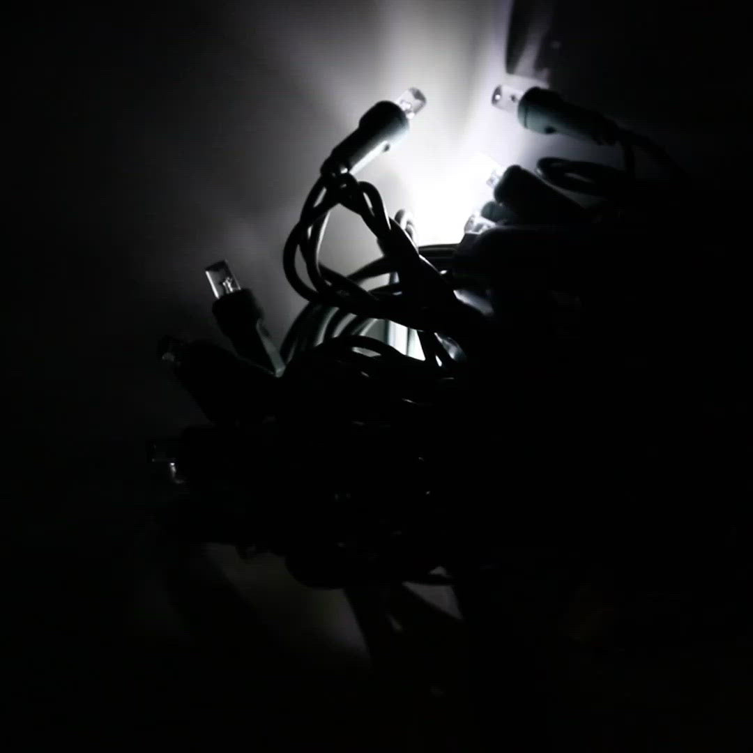 50-light  5mm Pure White Strobe LED Christmas Lights, 4" Spacing Green Wire