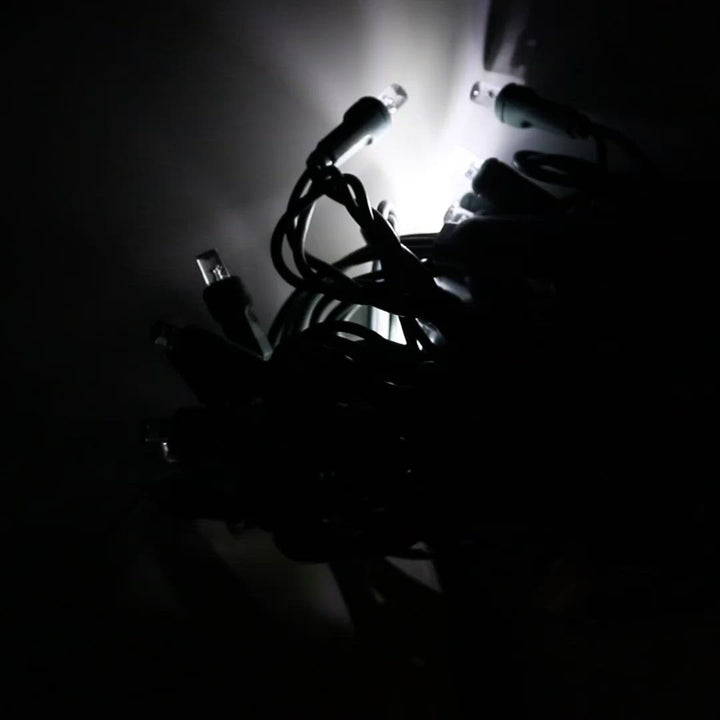 50-light  5mm Pure White Strobe LED Christmas Lights, 4" Spacing Green Wire