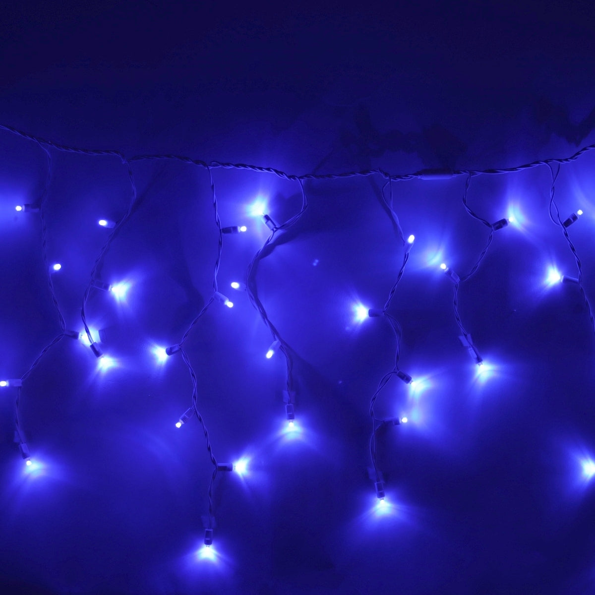 100-light Blue 5mm LED Icicle Lights, White Wire – Christmas Light Source