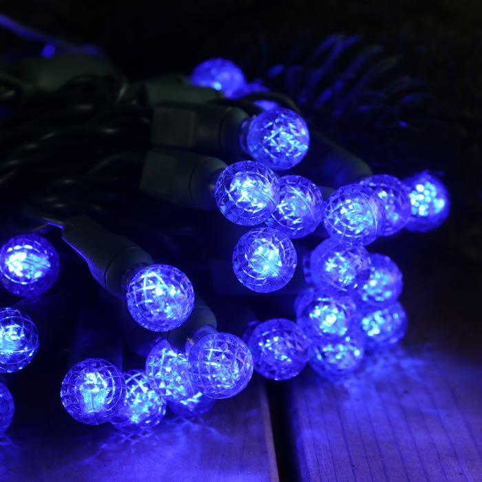 50-light G12 Blue LED Christmas Lights, 4" Spacing Green Wire