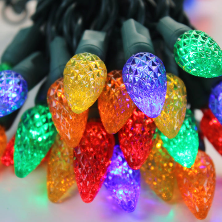 50-light C6 Multicolor LED Christmas Lights, 4" Spacing Green Wire