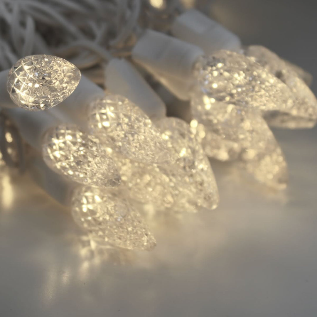 50-light C6 Warm White LED Christmas Lights, 4" White Wire
