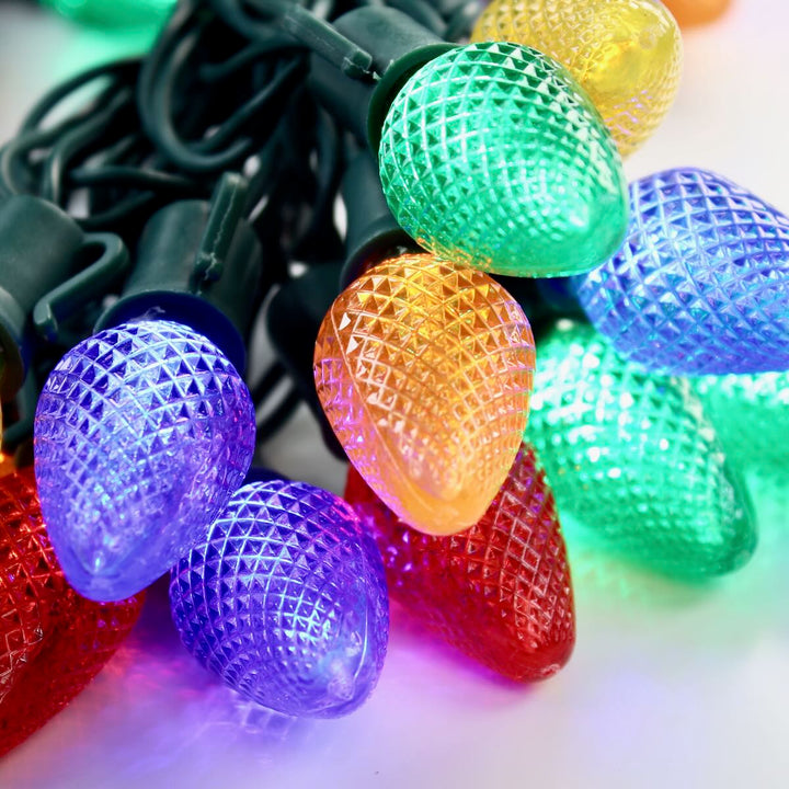 25-light C7 Multicolor LED Christmas Lights (Non-removable bulbs), 8" Spacing Green Wire