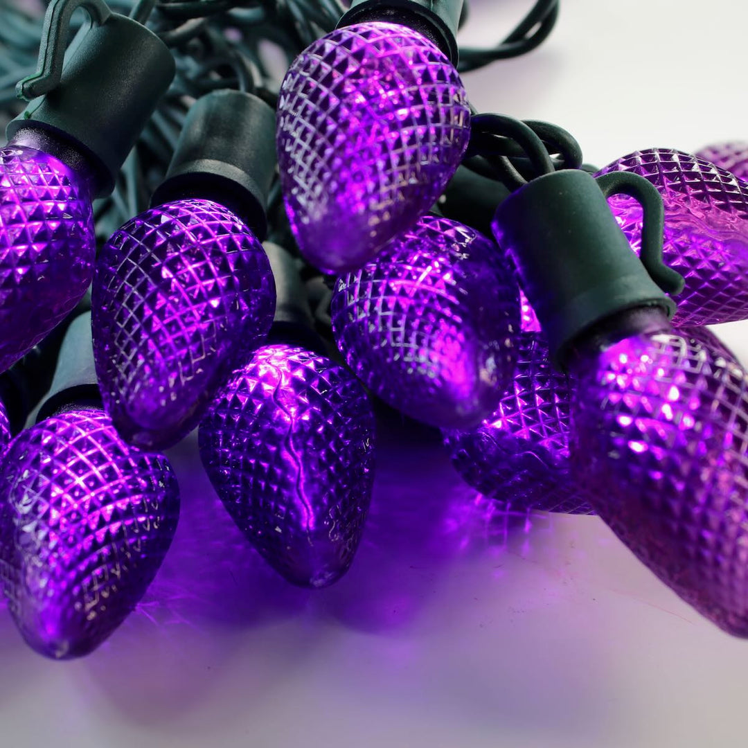 25-light C7 Purple LED Christmas Lights (Non-removable bulbs), 8" Spacing Green Wire