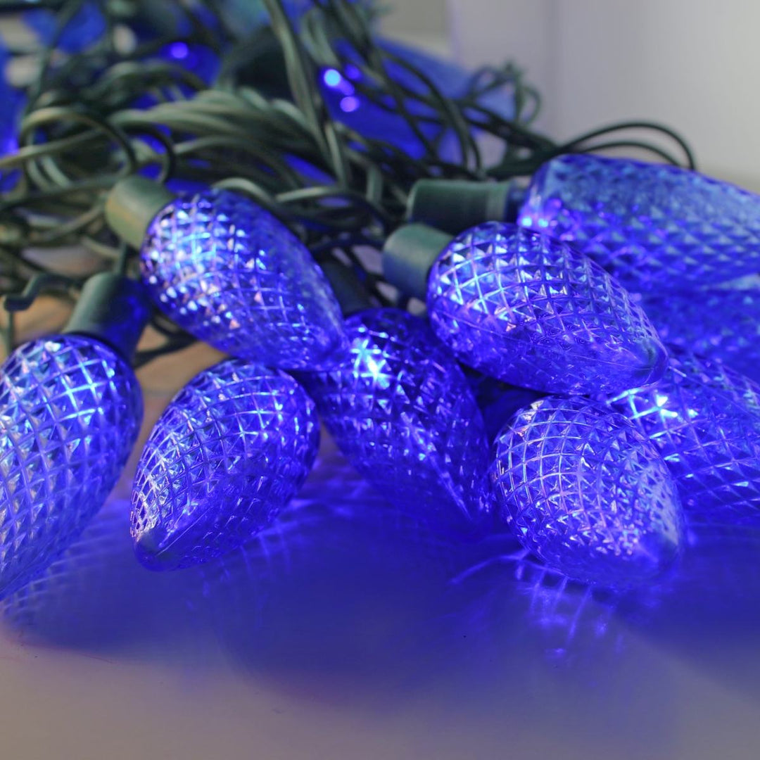 25-light C9 Blue LED Christmas Lights (Non-removable bulbs), 8" Spacing Green Wire