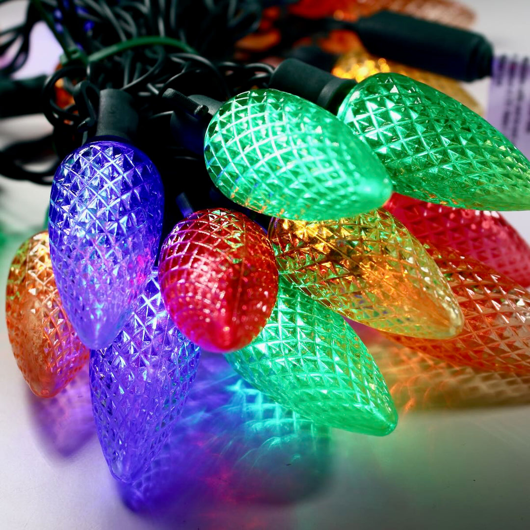 25-light C9 Multicolor LED Christmas Lights (Non-removable bulbs), 8" Spacing Green Wire