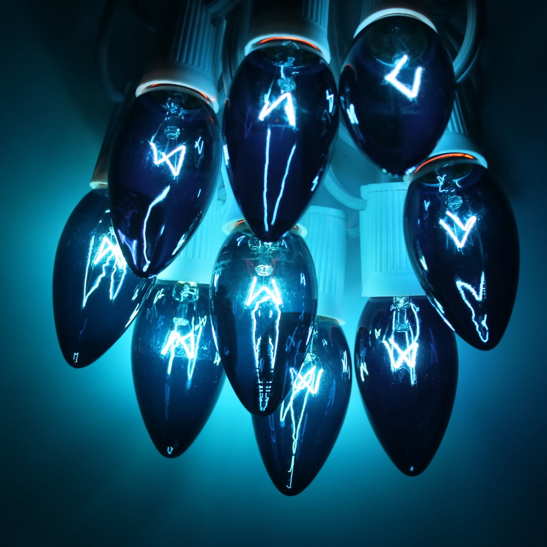 C9 Blue Triple Dip Glass Bulbs E17 Bases