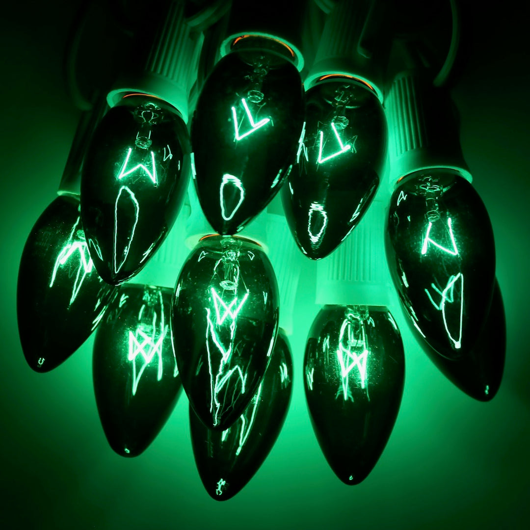 C9 Green Triple Dip Glass Bulbs E17 Bases