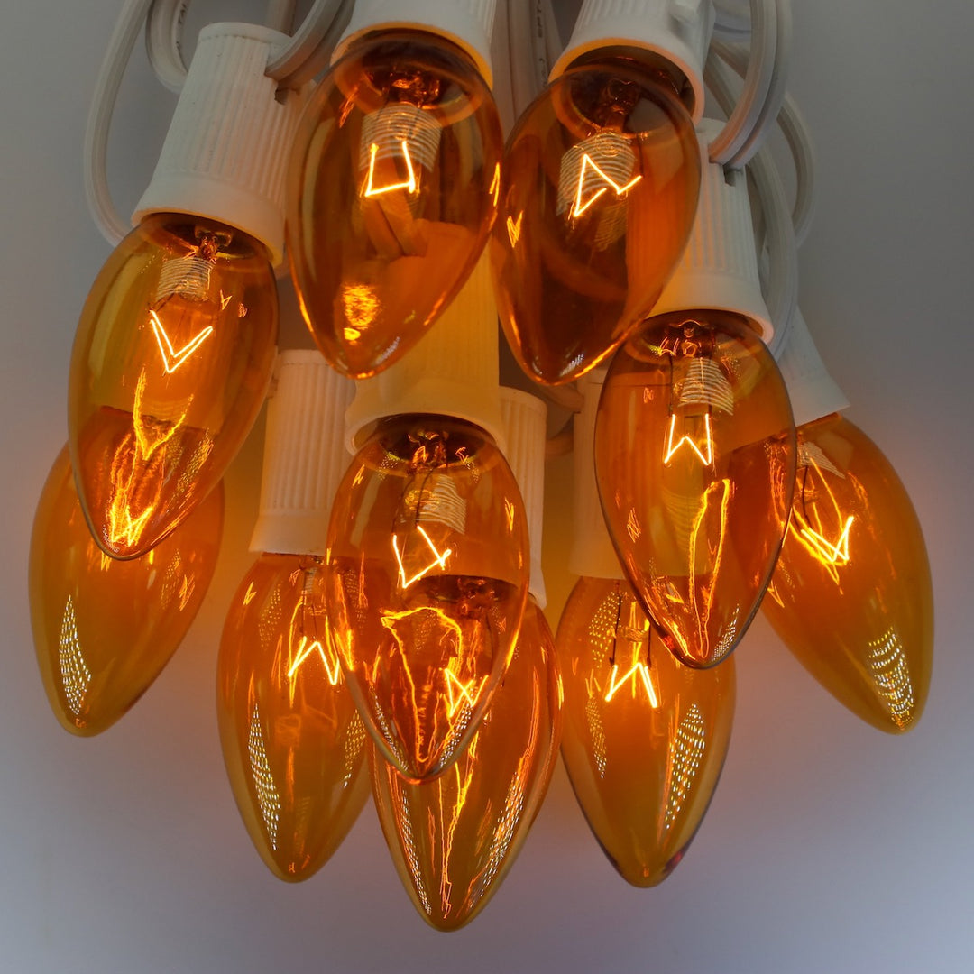 C9 Yellow Triple Dip Glass Bulbs E17 Bases