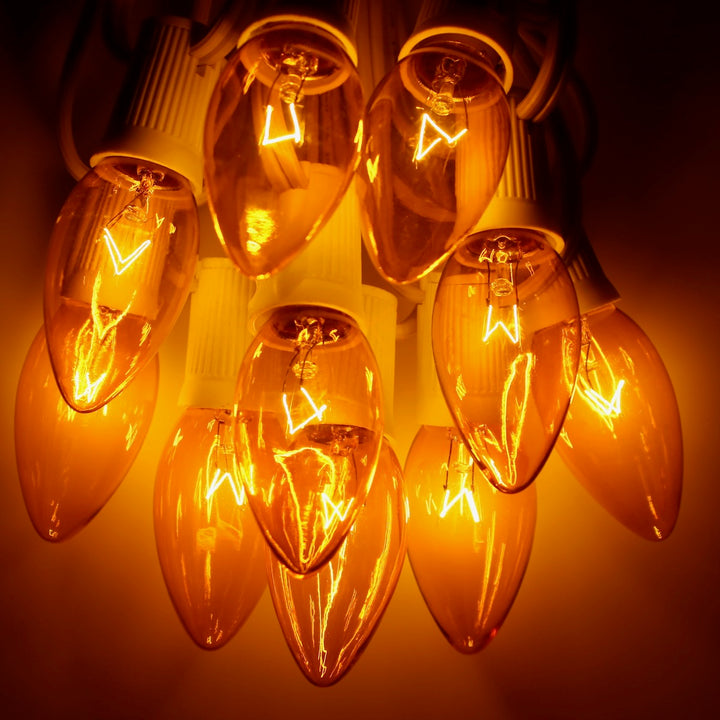 C9 Yellow Triple Dip Glass Bulbs E17 Bases