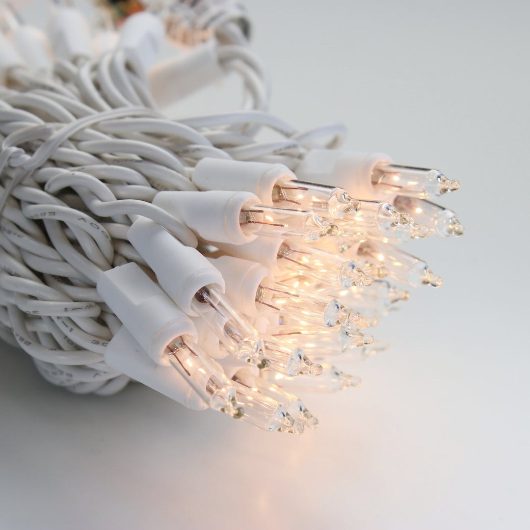 100-bulb Clear Mini Lights, 2.5" Spacing, White Wire