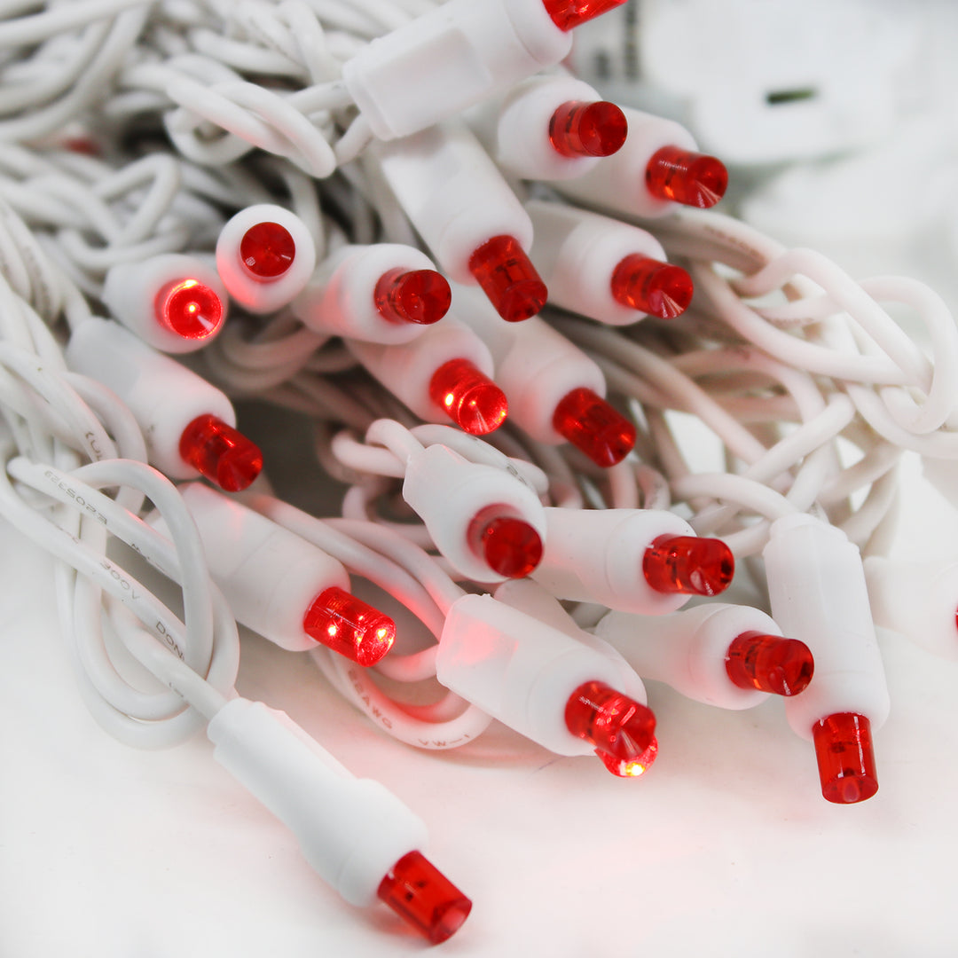 50-light 5mm Red LED Strobe Light Strings, 4" Spacing White Wire