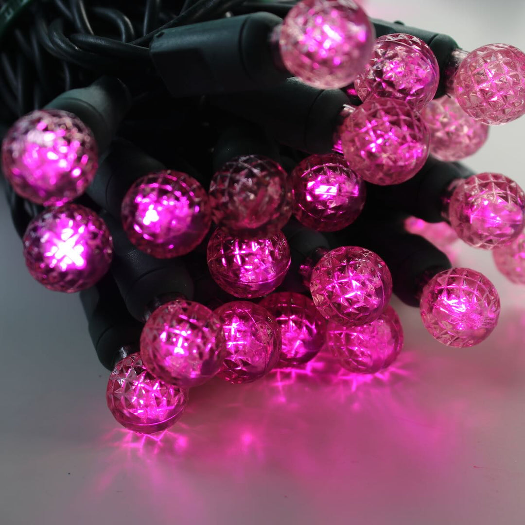 50-light G12 Pink LED Christmas Lights, 4" Spacing Green Wire