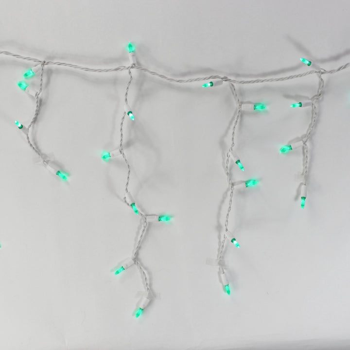 100-light M5 Green LED Icicle Lights, White Wire