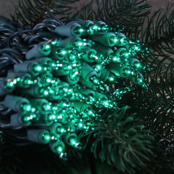 100-bulb Green Mini Lights, 4" Spacing, Green Wire