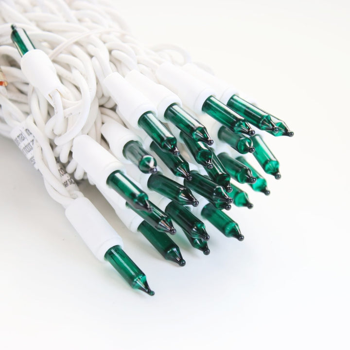 100-bulb Green Mini Lights, 2.5" Spacing, White Wire