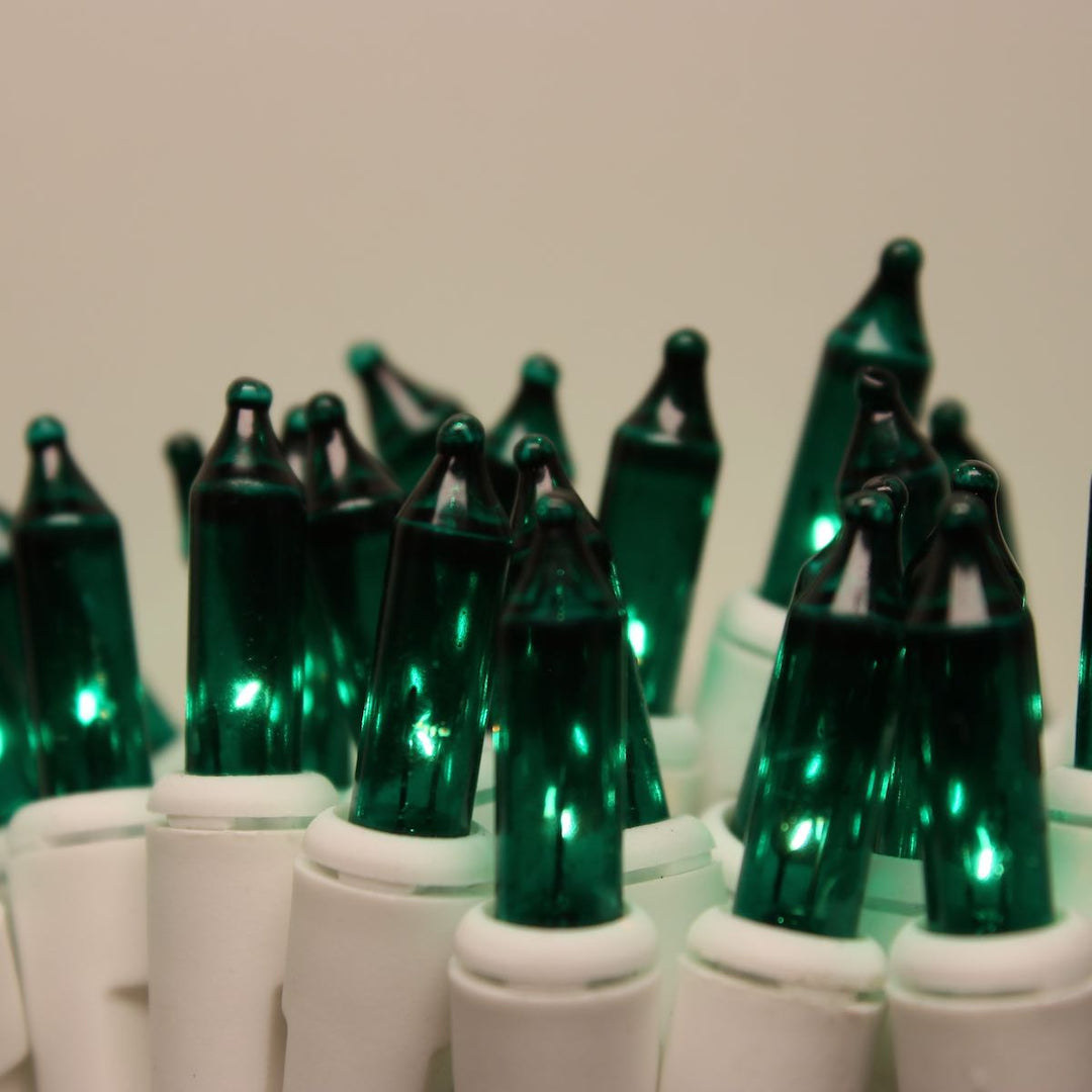 50-bulb Green Mini Lights, 2.5" Spacing, White Wire