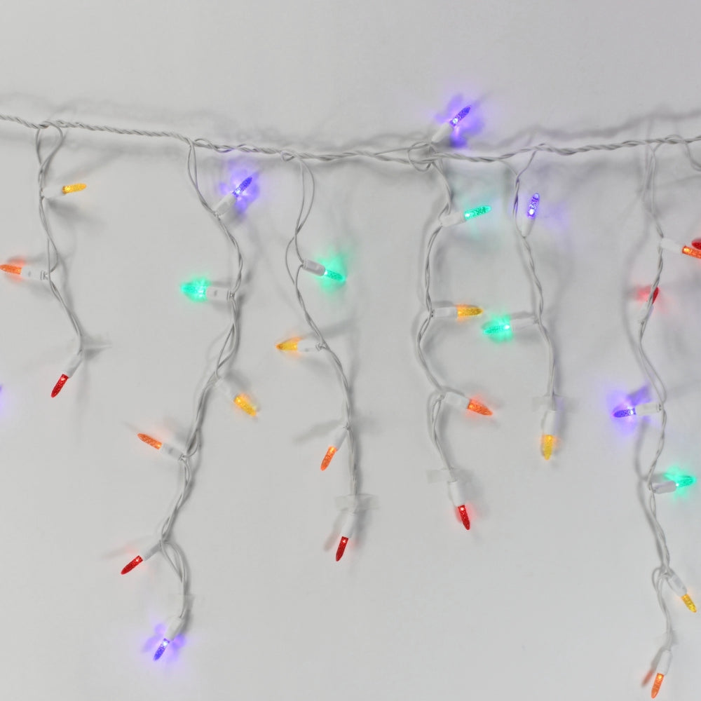 100-light M5 Multicolor LED Icicle Lights, White Wire