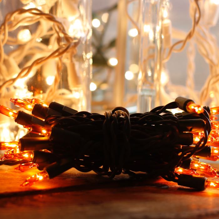 35-bulb Orange Craft Lights, Green Wire