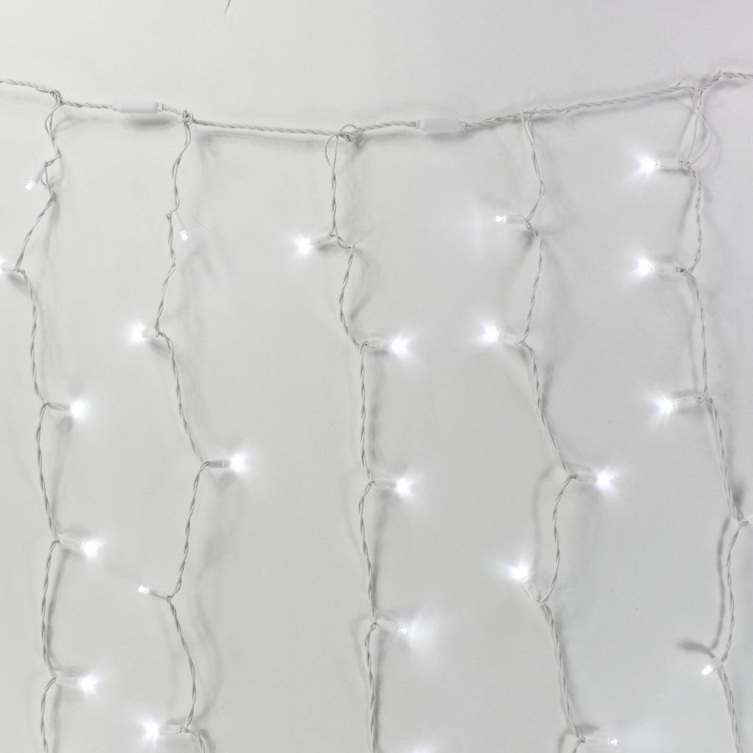8-foot LED Curtain Lights Pure White on White Wire