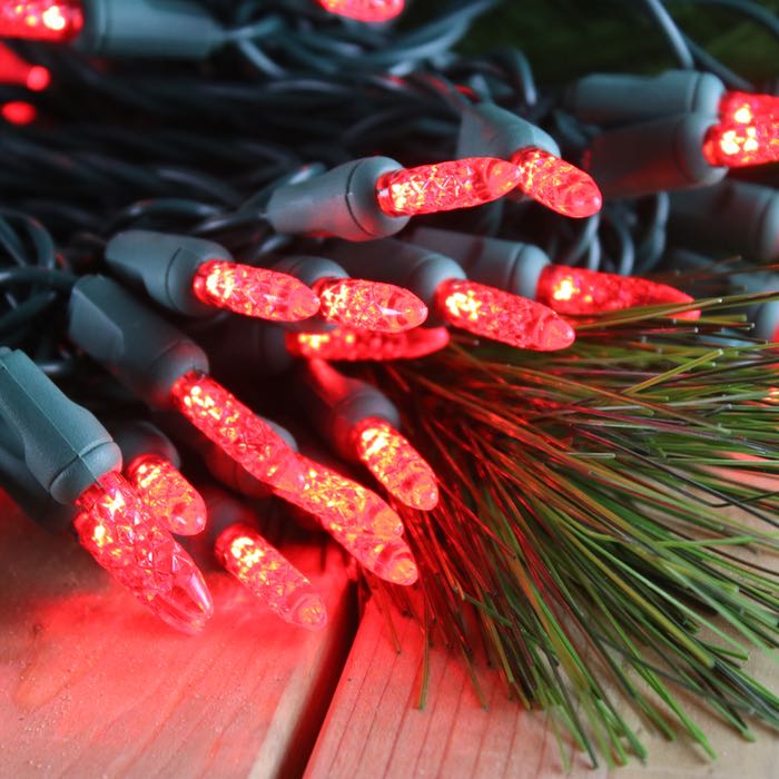 50-light M5 Red LED Christmas Lights, 4" Spacing Green Wire