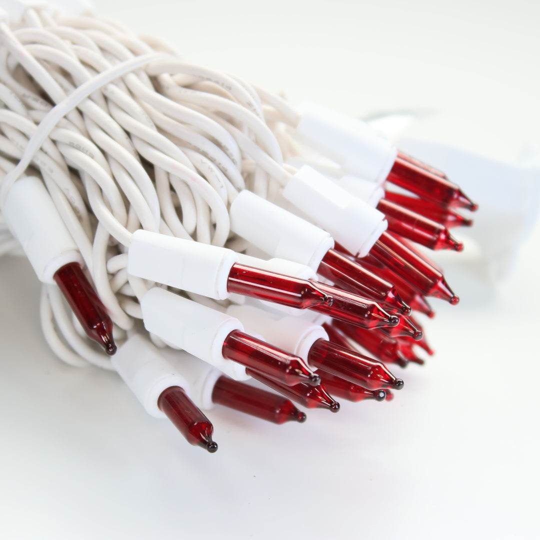 100-bulb Red Mini Lights, 2.5" Spacing, White Wire