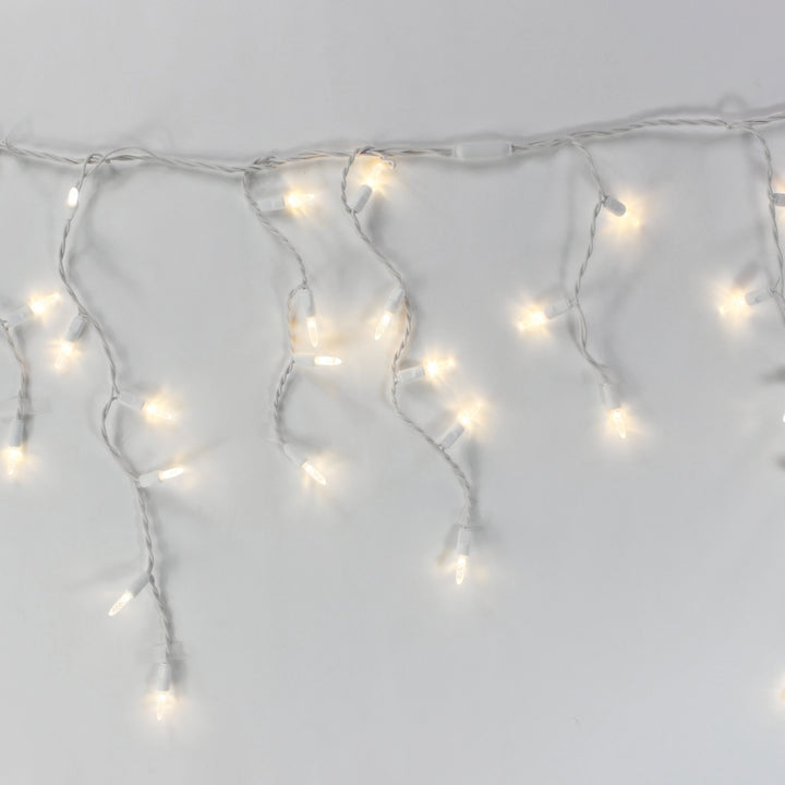100-light M5 Warm White LED Icicle Lights, White Wire