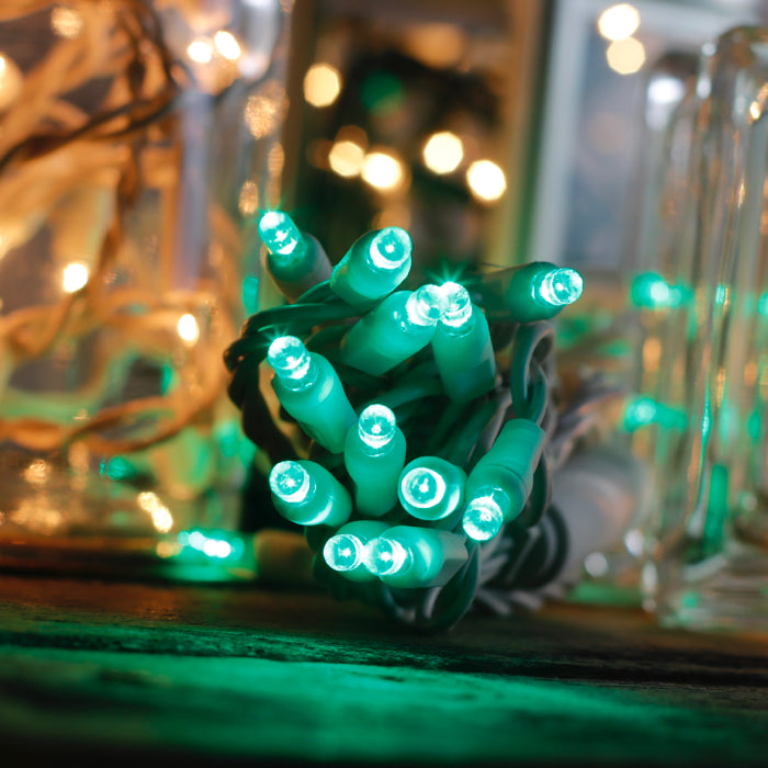 20 LED Green 5mm craft lights on white wire